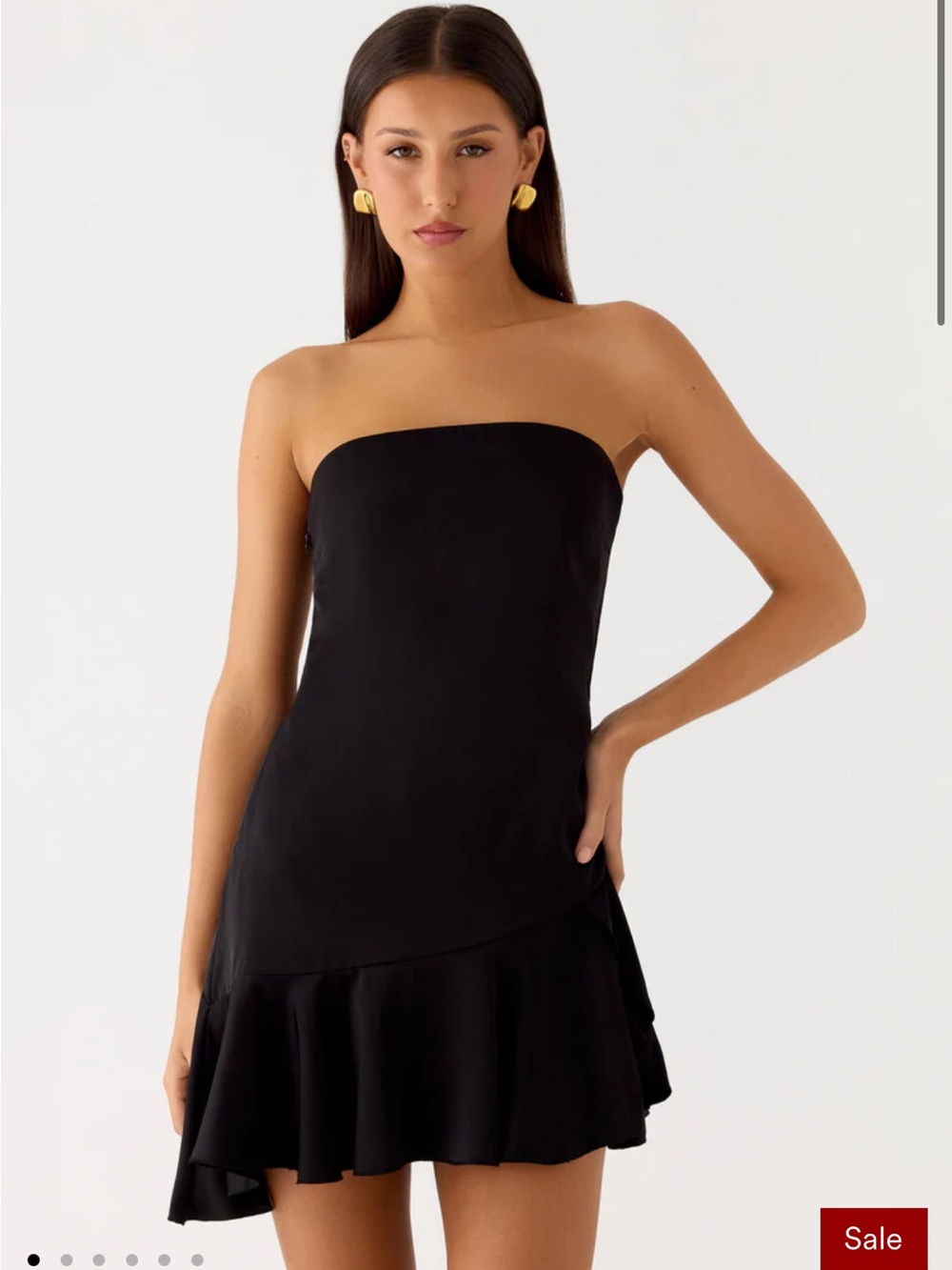 Peppermayo Black Strapless Ruffle-Hem Mini Dress